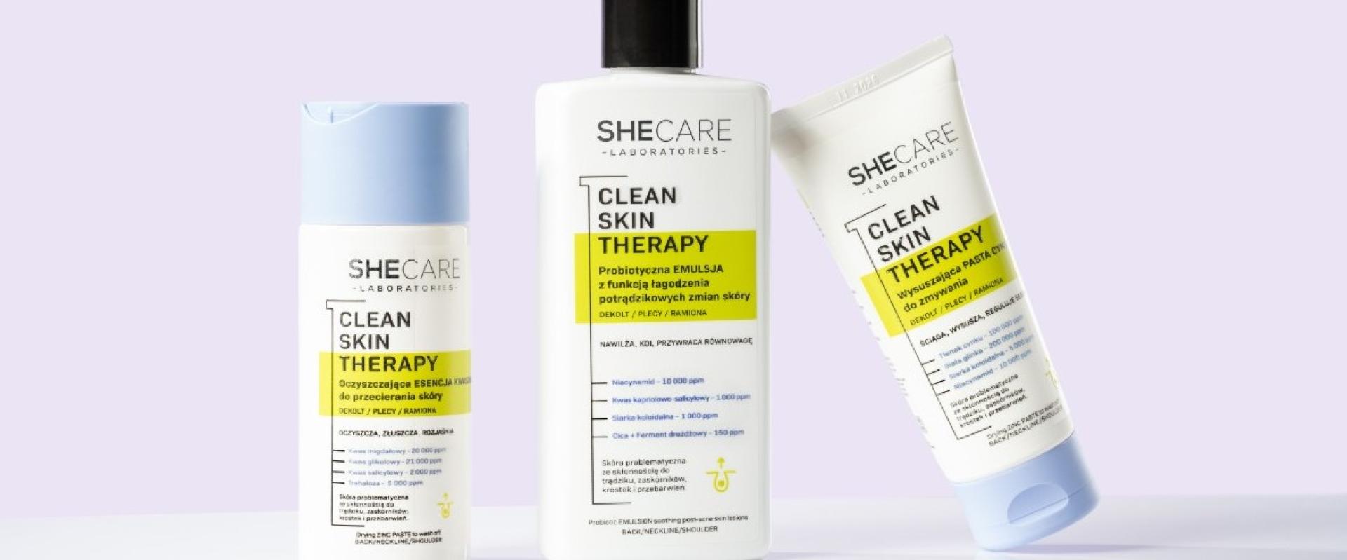 CLEAN SKIN THERAPY nowość od marki SHECARE, która poradzi sobie z problemem trądziku i przebarwień potrądzikowych